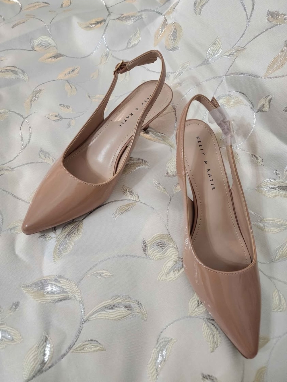 Kelly & Katie Blush Patent Pointed-Toe Slingback Kitten Heels